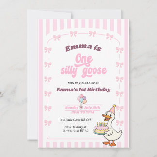 Pink Bow Eine Alberne Gans Mädchen 1. Geburtstagsf Einladung