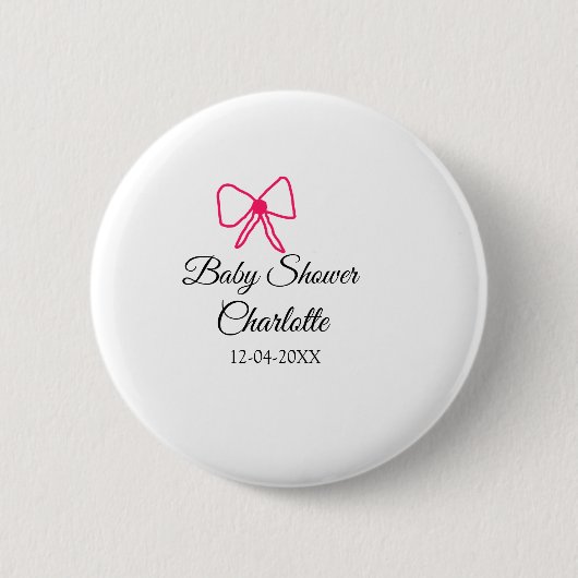 PINK BOW EINFACHE BABY DUSCHE HINZUFÜGEN NAME DATU BUTTON (Vorderseite)