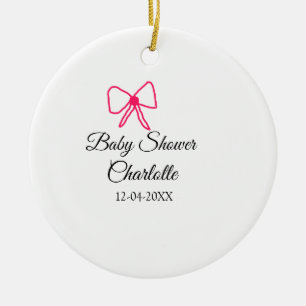 PINK BOW EINFACHE BABY DUSCHE HINZUFÜGEN NAME DATU KERAMIK ORNAMENT