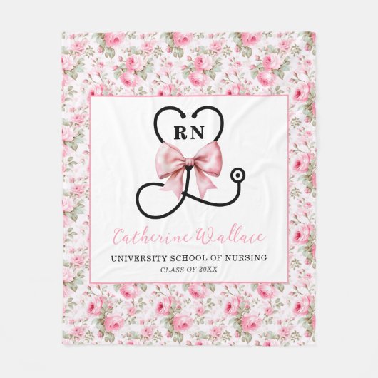 Pink Bow Eingetragener Nurse-Abschluss Fleecedecke (Vorderseite)