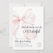 Pink Bow Einladung zum ersten Geburtstag (Vorderseite)