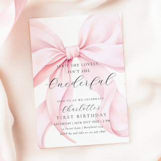 Pink Bow Einladung zum ersten Geburtstag
