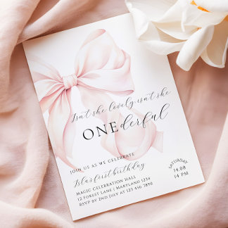 Pink Bow Einladung zum ersten Geburtstag
