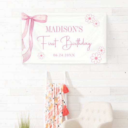 Pink Bow Elegant 1. Geburtstag Banner (Insitu)