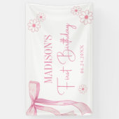 Pink Bow Elegant 1. Geburtstag Banner (Vertikal)