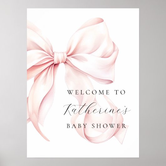Pink Bow Elegant Baby Dusche Begrüßungszeichen Poster (Vorne)