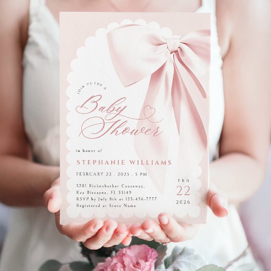 Pink Bow Elegant Baby Dusche Einladung