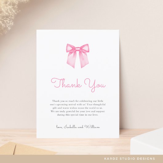 Pink Bow Elegant Baby Dusche Vielen Dank Postkarte