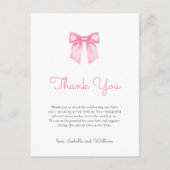 Pink Bow Elegant Baby Dusche Vielen Dank Postkarte (Vorderseite)