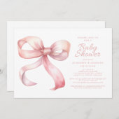 Pink Bow Elegant Baby Girl Dusche Coquette Blush Einladung (Vorne/Hinten)
