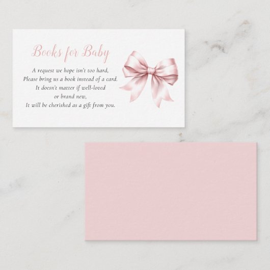 Pink Bow Elegant Blush Baby Shower Books for Baby Begleitkarte (Vorne/Hinten)