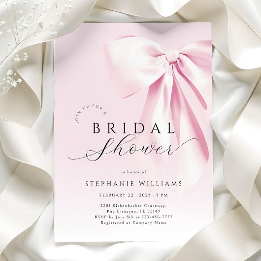 Pink Bow Elegant Bridal Dusche Einladung