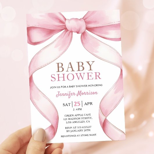 Pink Bow Elegant Girl Baby Dusche Einladung