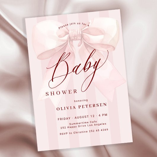 Pink bow elegant girl baby shower einladung