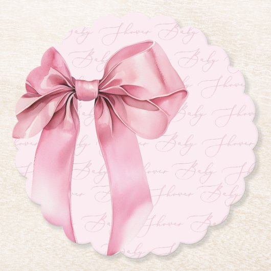 Pink Bow Elegant Kalligraphie Baby Shower Untersetzer (Vorderseite)