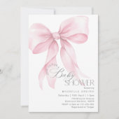 Pink Bow Elegant minimalistisch Mädchen Dusche Einladung (Vorderseite)