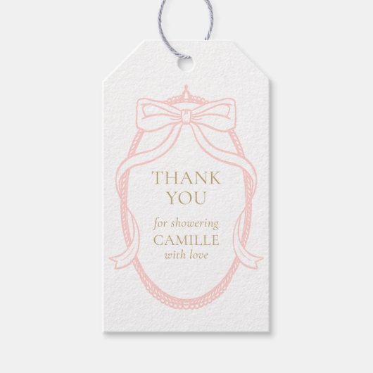 Pink Bow Elegant Vielen Dank Girl Baby Shower Geschenkanhänger (Vorderseite)