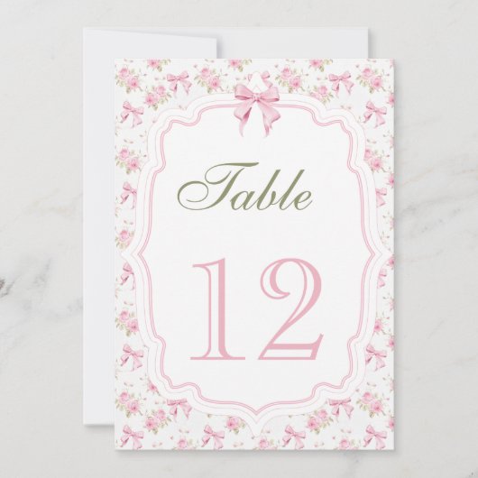 Pink Bow Elegante Vintage Tischnummer (Vorderseite)