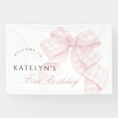 Pink Bow Erster Geburtstag Banner (Horizontal)