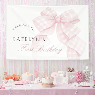 Pink Bow Erster Geburtstag Banner