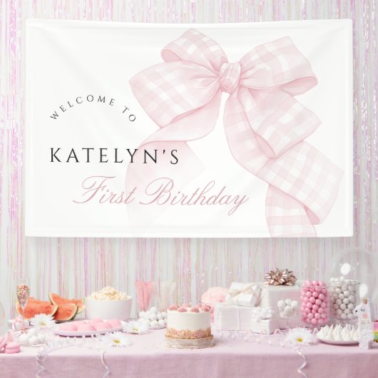 Pink Bow Erster Geburtstag Banner (Party)