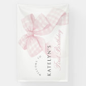 Pink Bow Erster Geburtstag Banner (Vertikal)