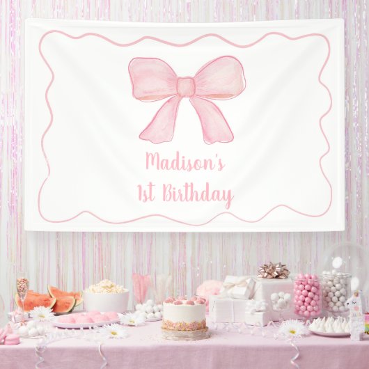 Pink Bow Erster Geburtstag Banner (Party)