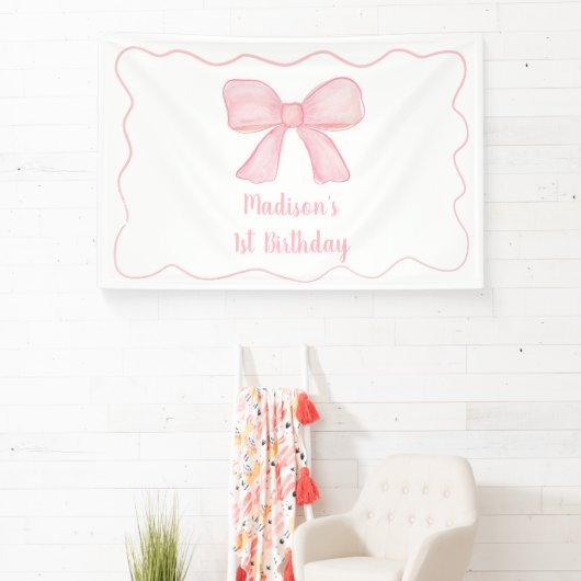 Pink Bow Erster Geburtstag Banner (InSitu)