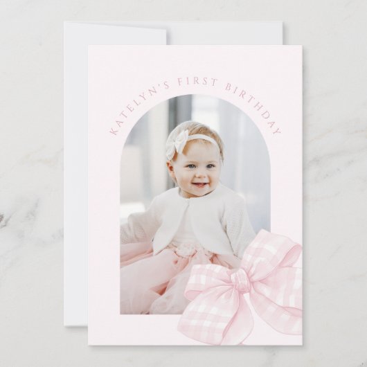 Pink Bow Erster Geburtstag Dankeskarte (Vorderseite)