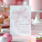 Pink Bow Erster Geburtstag Einladung