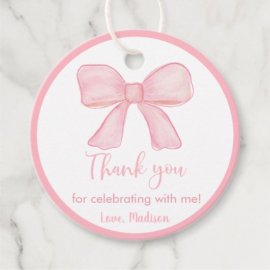 Pink Bow Erster Geburtstag Geschenkanhänger (Vorderseite)