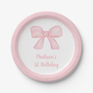 Pink Bow Erster Geburtstag Pappteller