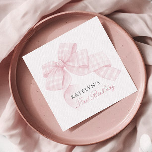 Pink Bow Erster Geburtstag Serviette