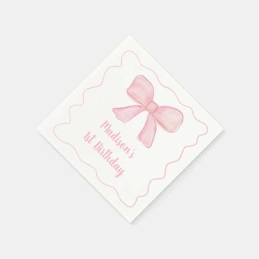 Pink Bow Erster Geburtstag Serviette (Ecke)