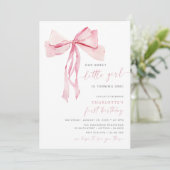 Pink Bow Erstgeburt Einladung Girl Coquette (Stehend Vorderseite)