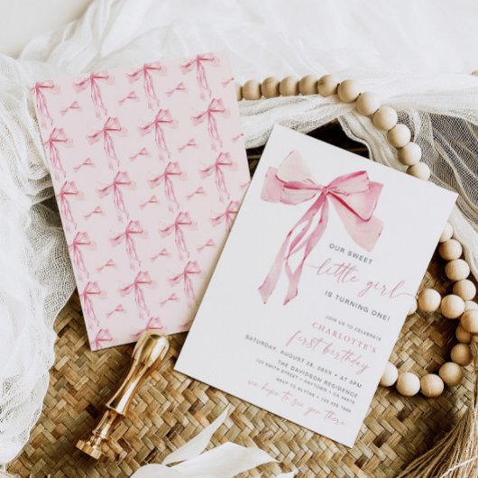 Pink Bow Erstgeburt Einladung Girl Coquette
