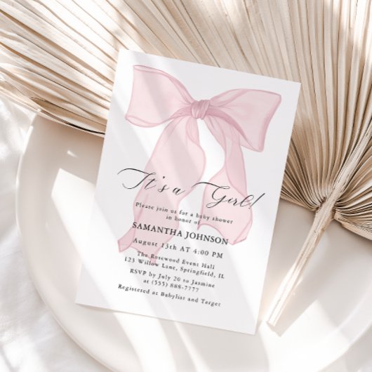 Pink Bow Es ist eine Girl Baby Dusche Einladung