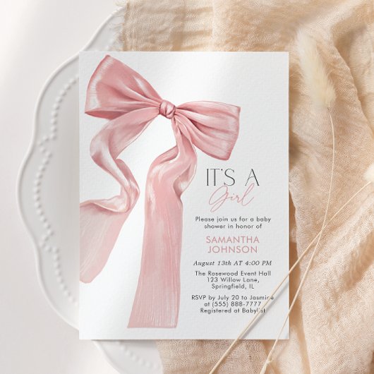 Pink Bow Es ist eine Girl Baby Dusche Einladung