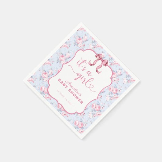 Pink Bow Es ist eine Mädchen-Babydusche Serviette (Ecke)