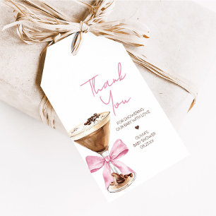 Pink Bow Espresso Martini Baby Shower Fevor Tags Geschenkanhänger