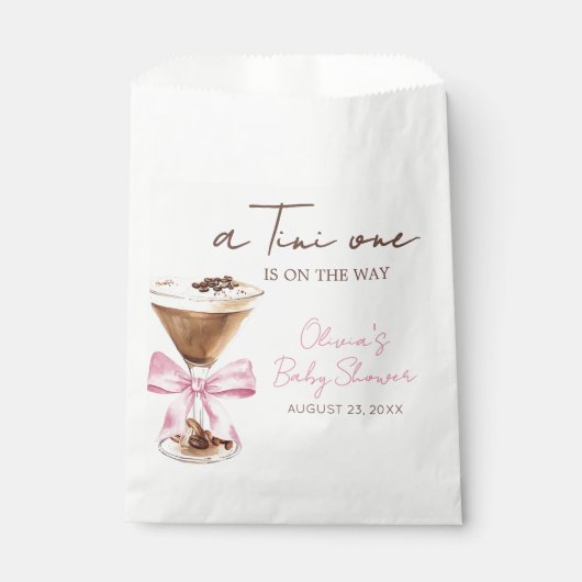 Pink Bow Espresso Martini Baby Shower Geschenktütchen (Vorderseite)
