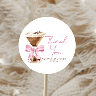 Pink Bow Espresso Martini Baby Shower Runder Aufkleber
