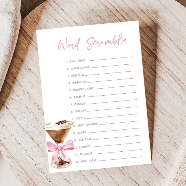 Pink Bow Espresso Martini Baby Shower Spiel (Espresso Baby Shower Game)