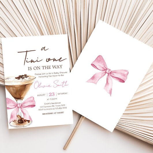 Pink Bow Espresso Martini Babydusche Einladung