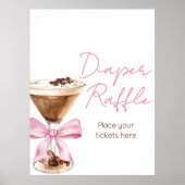 Pink Bow Espresso Shower Diaper Raffle Sign Poster (Vorne)