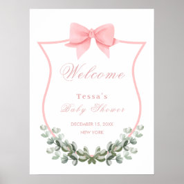 Pink Bow Eucalyptus Wappen Baby Dusche Willkommen Poster