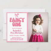 Pink Bow Extravagant One Coquette Girl 1. Geburtst Einladung (Vorderseite)