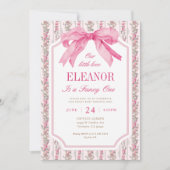 Pink Bow Extravagant ONE Girl 1. Geburtstag Einladung (Vorderseite)