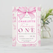 Pink Bow Extravagant One Girl Chic Coquette 1. Geb Einladung (Stehend Vorderseite)