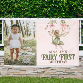Pink Bow Fairy Erster Geburtstag Niedliches Foto V Banner